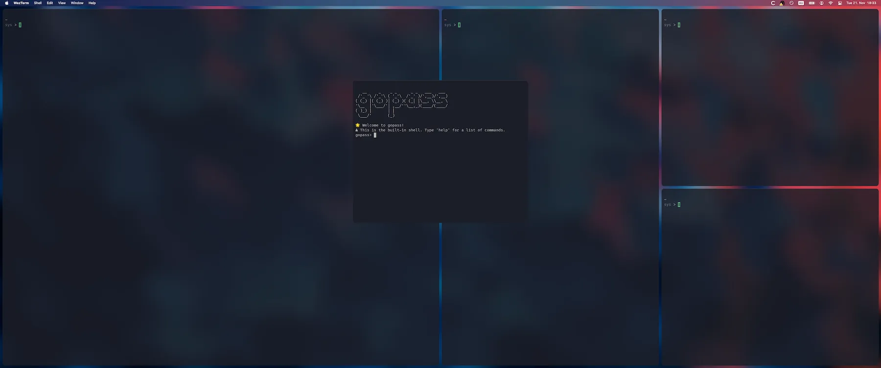 floating terminal window placed in center of screen